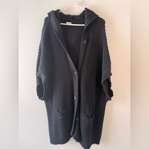 Aerie Charcoal Knit Hooded Cardigan